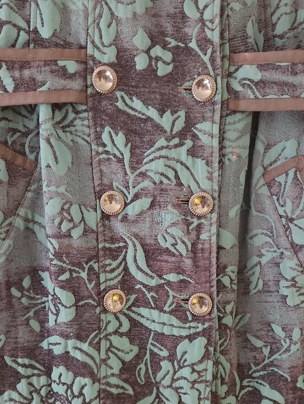 VTG Anthropologie Elevenses Brocade Ruffle Trench Co Size 12 - Picture 13 of 13